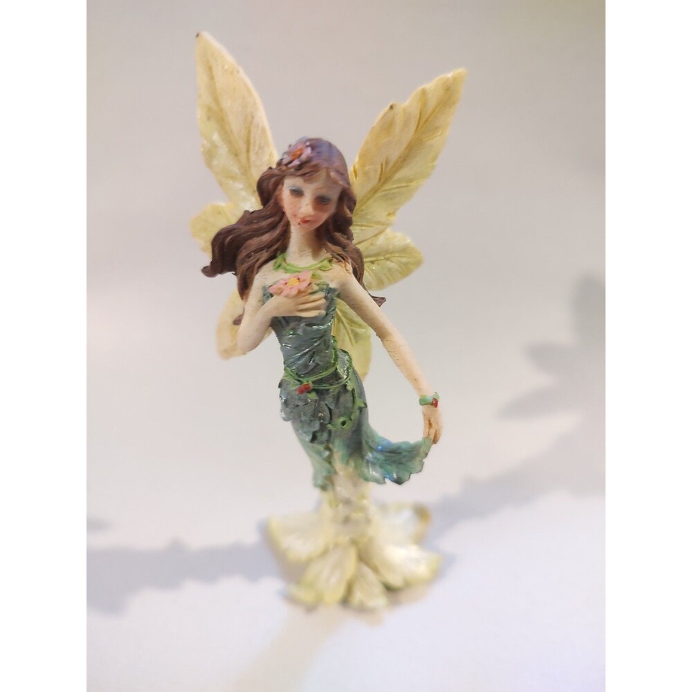 Fairy Hand Painted with Glitter Decorative Figurine Collectible Pink Flower